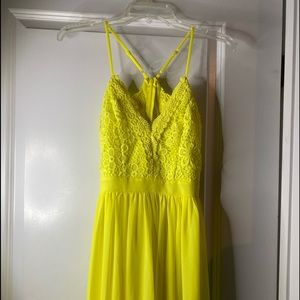 Yellow Spaghetti Strap Maxi Dress w/Built-In Slip